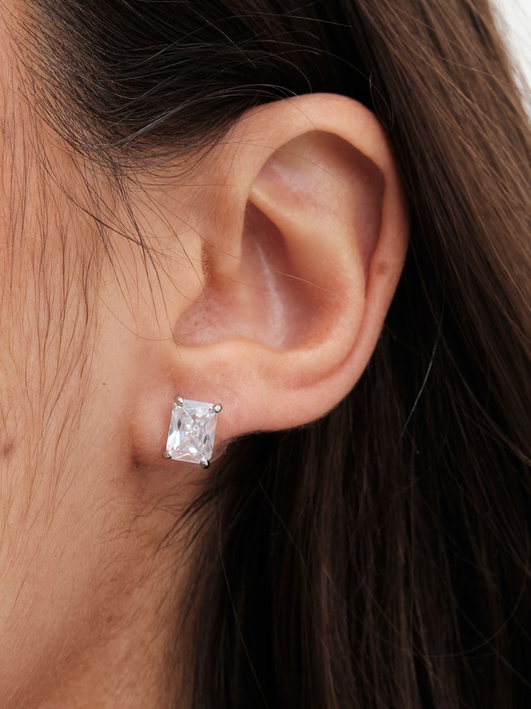 Jon Richard Silver Tone Cubic Zirconia Emerald Cut Stud Earrings - Image 2 of 2