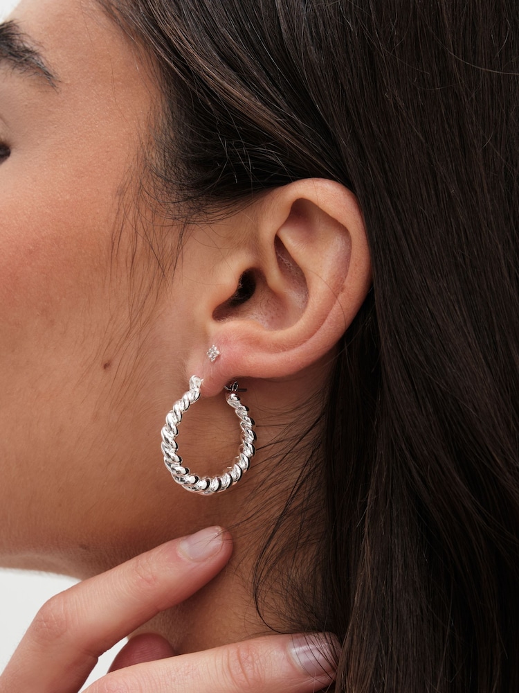 Jon Richard Silver Tone Polished Twist Hoop Earrings - Image 2 of 3