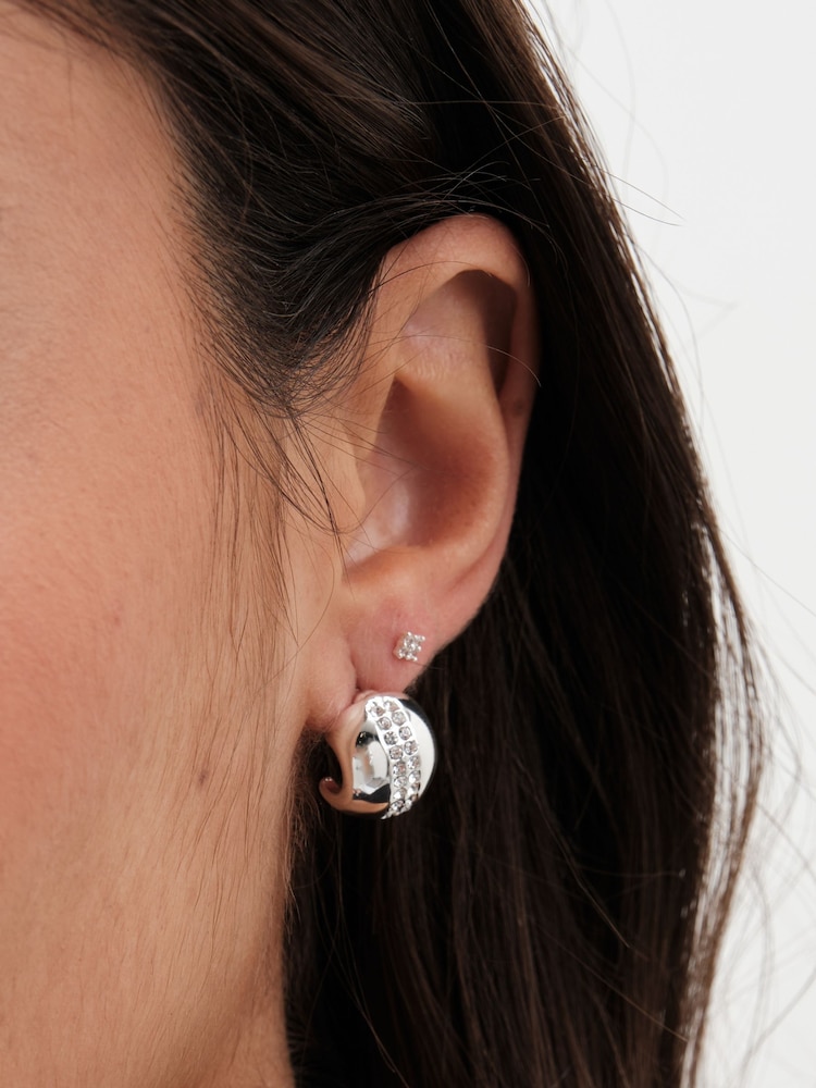 Jon Richard Silver Tone Polished Crystal Dome Stud Earrings - Image 2 of 3