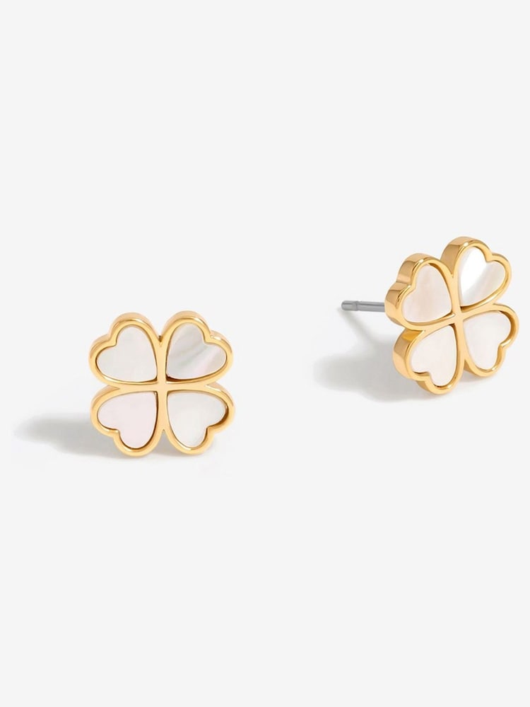Jon Richard Gold Tone Mother of Pearl Heart Clover Stud Earrings - Image 1 of 2