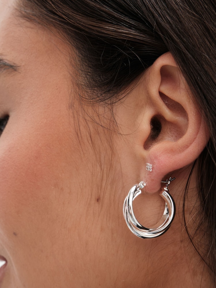 Jon Richard Silver Tone Polished Interlocking Hoop Earrings - Image 3 of 3