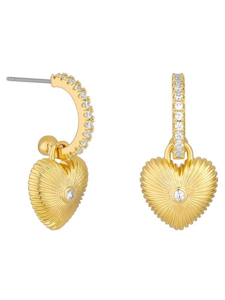 Jon Richard Gold Tone Crystal Ridged Heart Charm Drop Earrings - Image 1 of 3
