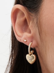 Jon Richard Gold Tone Crystal Ridged Heart Charm Drop Earrings - Image 2 of 3