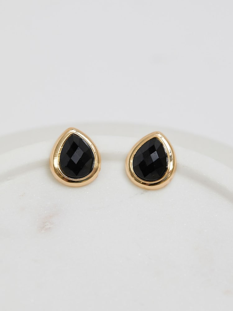 Jon Richard Gold Tone Jet Peardrop Stud Earrings - Image 2 of 3