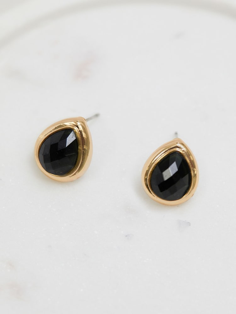 Jon Richard Gold Tone Jet Peardrop Stud Earrings - Image 3 of 3