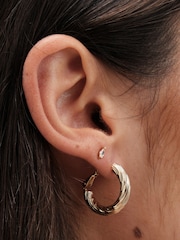 Jon Richard Gold Tone Polished Diamond Cut Hoop Earrings - Image 2 of 3