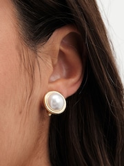 Jon Richard Gold Tone Polished And Pearl Centre Clip Earrings - Image 1 of 2