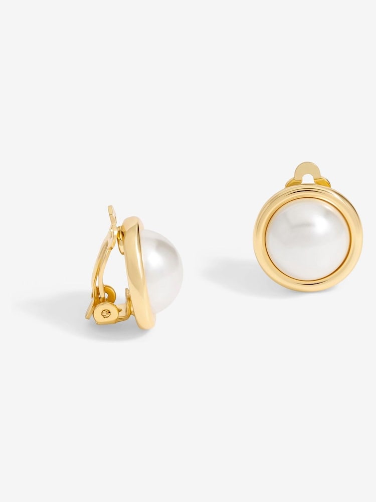 Jon Richard Gold Tone Polished And Pearl Centre Clip Earrings - Image 2 of 2