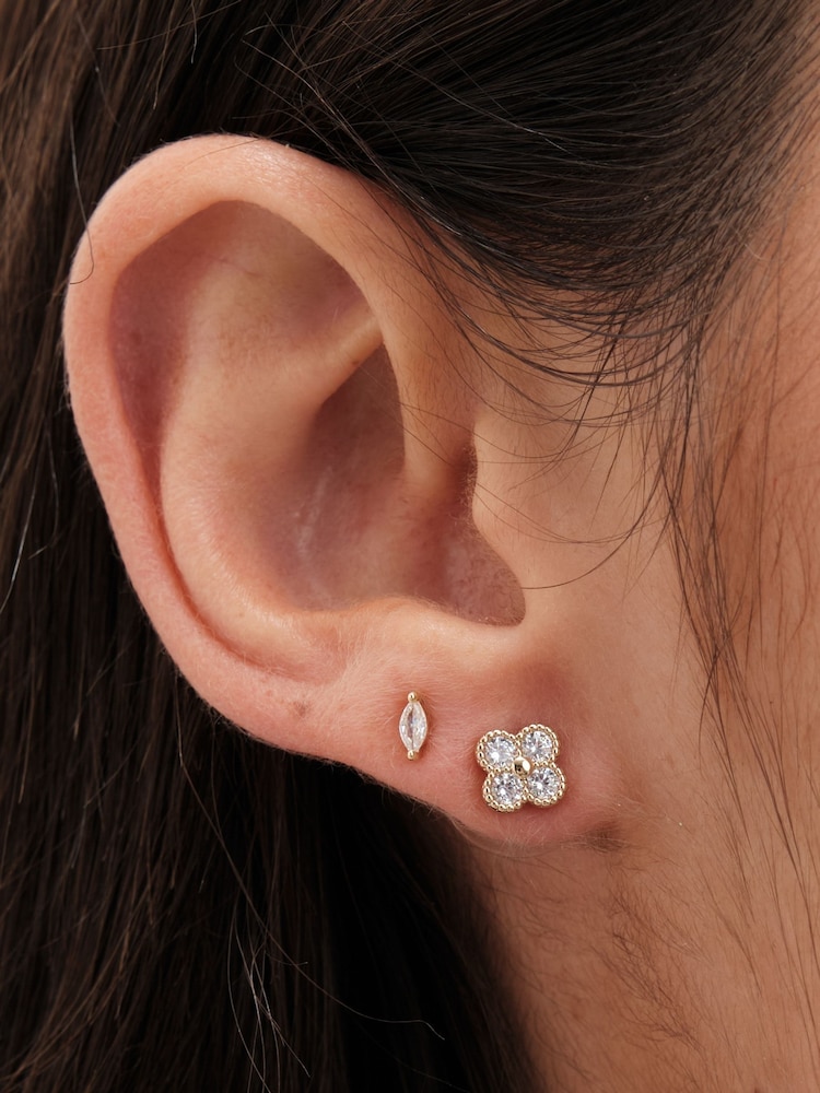 Jon Richard Gold Tone Crystal Floral Mini Stud Earrings - Image 2 of 2