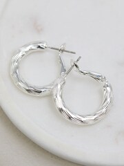Jon Richard Silver Tone Polished Diamond Cut Hoop Earrings - Image 3 of 4