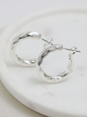 Jon Richard Silver Tone Polished Diamond Cut Hoop Earrings - Image 4 of 4
