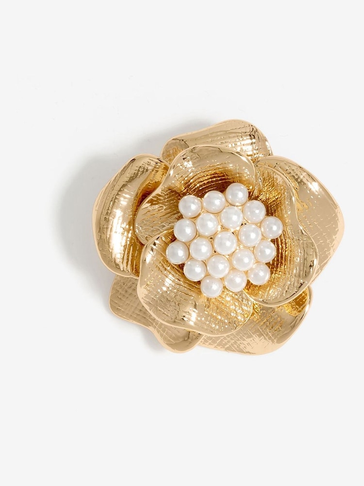 Jon Richard Gold Tone Floral and Pearl Brooch - Image 2 of 2