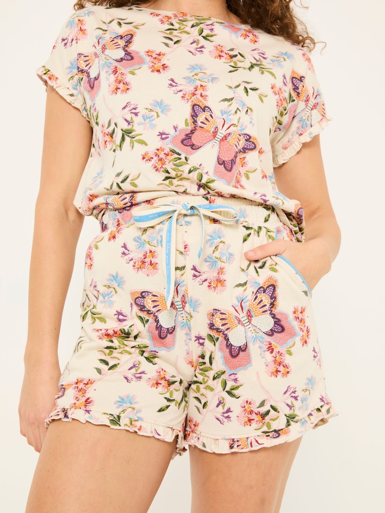FatFace Multi Butterfly Pyjama Shorts Set - Image 3 of 5