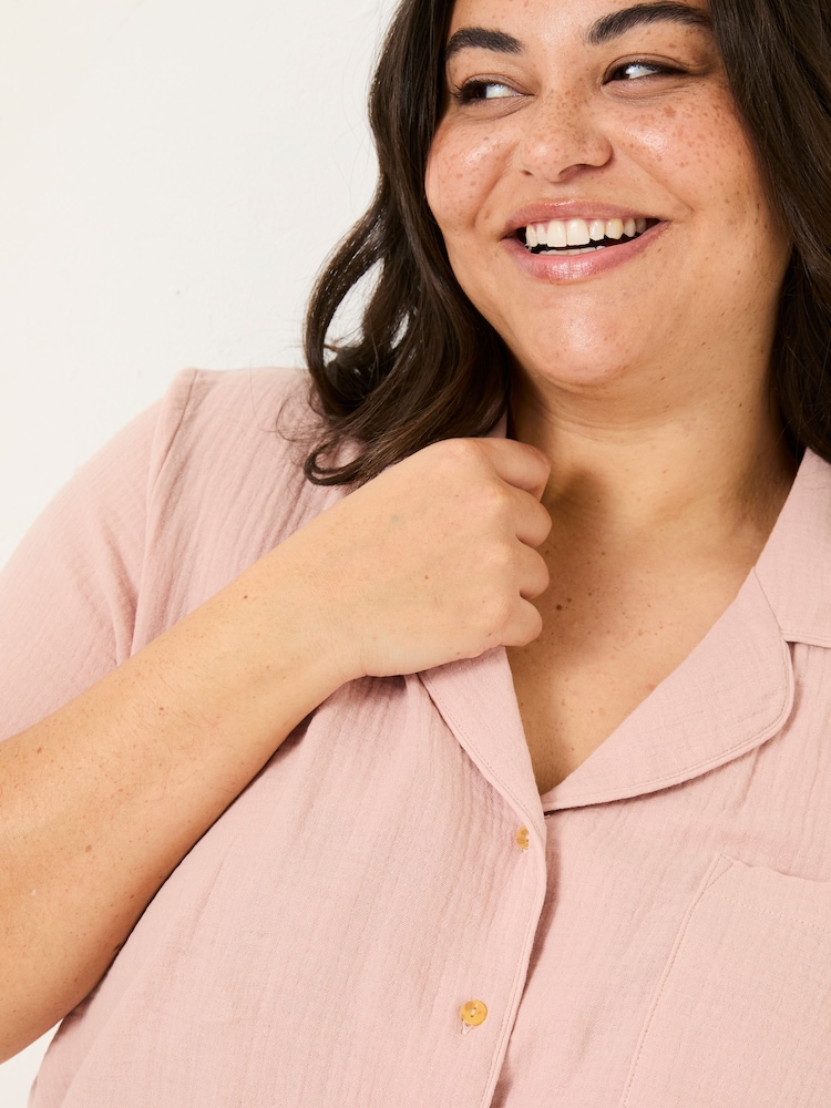 FatFace Pink Textured Pyjama Shorts Set - Image 6 of 10