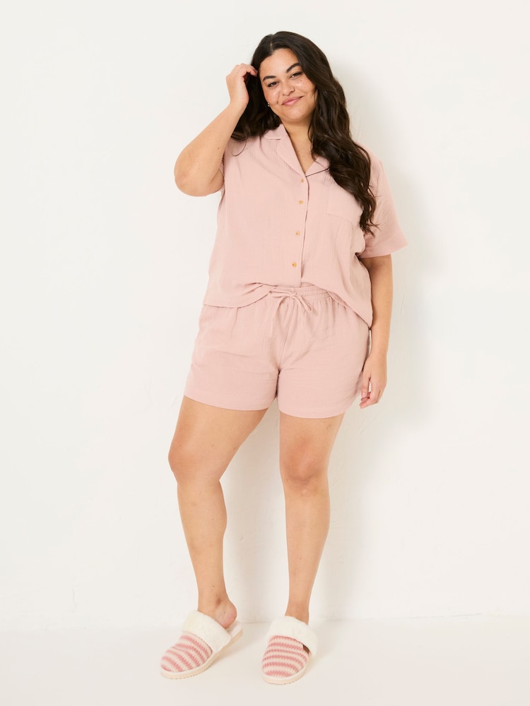 FatFace Pink Textured Pyjama Shorts Set - Image 7 of 10