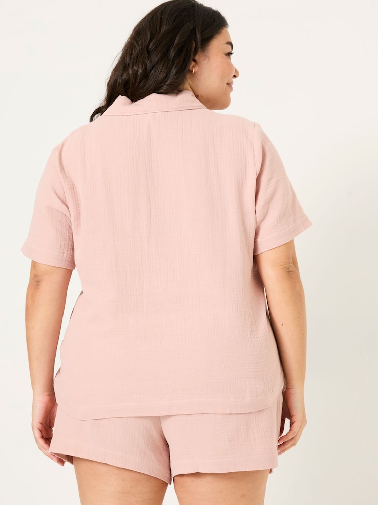 FatFace Pink Textured Pyjama Shorts Set - Image 8 of 10
