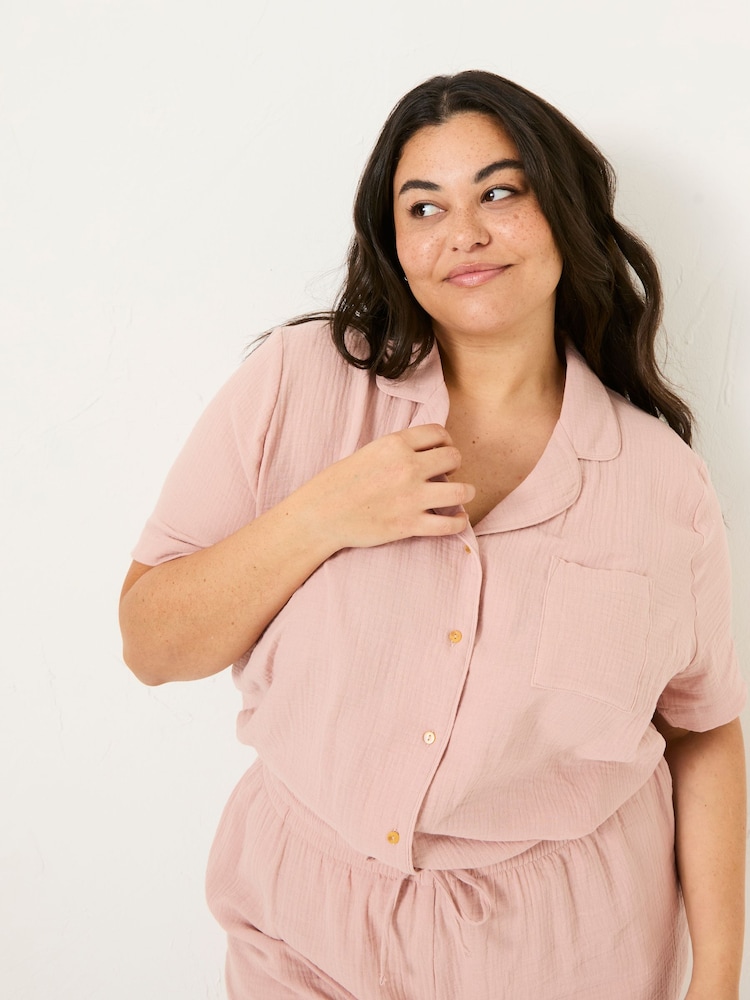 FatFace Pink Textured Pyjama Shorts Set - Image 9 of 10