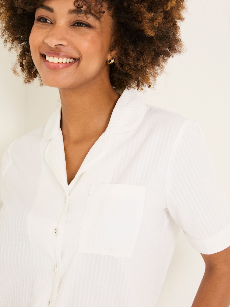 FatFace White Textured Pyjama Shorts Set - Image 4 of 6
