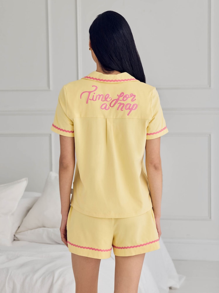 Chelsea Peers Cotton Embroidered Back Time For A Nap Short Pyjama Set - Bild 2 von 6 Chelsea Peers Cotton Embroidered Back Time For A Nap Short Pyjama Set - Bild 2 von 6