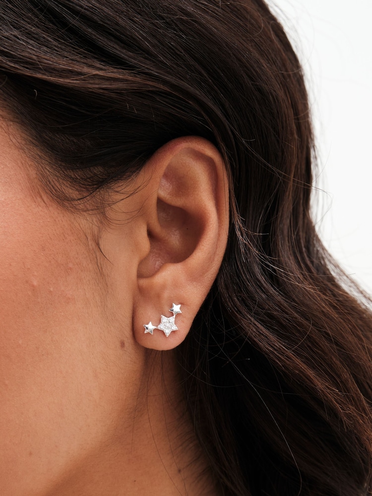 Simply Silver Silver Tone 925 Cubic Zirconia Mini Star Climber Earrings - Image 2 of 3