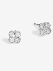 Simply Silver Silver Tone 925 Polished And Cubic Zirconia Pave Clover Stud Earrings - Image 1 of 3