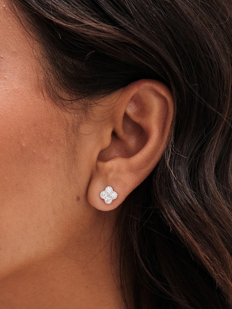 Simply Silver Silver Tone 925 Polished And Cubic Zirconia Pave Clover Stud Earrings - Image 2 of 3