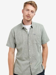 Olijfgroen - Barbour® Nelson overhemd met korte mouwen van linnenmix - Image 1 of 2