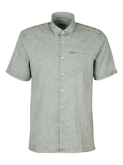 Olijfgroen - Barbour® Nelson overhemd met korte mouwen van linnenmix - Image 2 of 2