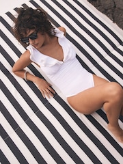 Mint Velvet White Tummy Control Plunge Ruffle Textured Swimsuit - Image 2 of 8