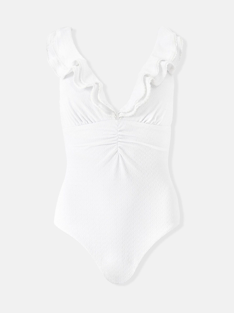 Maillot de bain Mint Velvet gainant à décolleté plongeant Volants texturé - Image 7 of 8