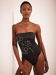 Mint Velvet Graphite Grey Tummy Control Beaded Swimsuit - Image 1 of 8