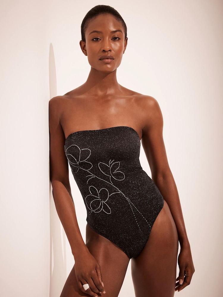 Mint Velvet Graphite Grey Tummy Control Beaded Swimsuit - Image 1 of 8