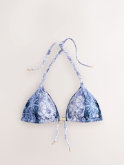 Mint Velvet Blue Floral Italian Fabric Triangle Hardware Bikini Top - Image 7 of 9