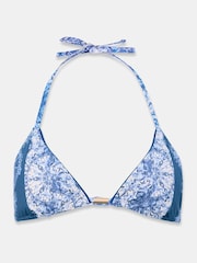 Mint Velvet Blue Floral Italian Fabric Triangle Hardware Bikini Top - Image 8 of 9