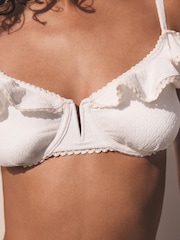 Mint Velvet White Ruffle Plunge Textured Bikini Top - Image 5 of 8