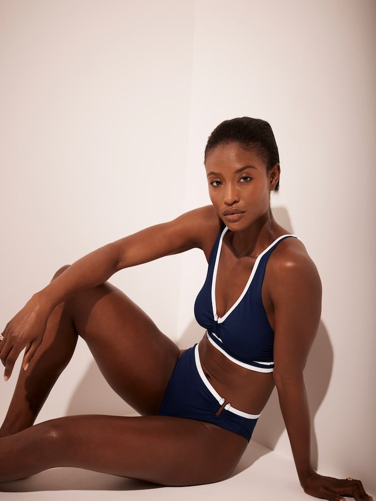 Mint Velvet Navy Piping Hardware High Leg Bikini Bottoms - Image 5 of 8