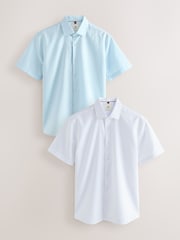 White/Light Blue - Cotton Blend Short Sleeve Shirts 2 Pack - Imagem 1 de 10