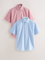 Dusky Pink/ Blue Stripe - Cotton Blend Short Sleeve Shirts 2 Pack - Imagem 1 de 10
