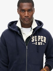 Superdry Blue 100% Cotton Vintage Athletic Zip Hoodie - Image 3 of 5