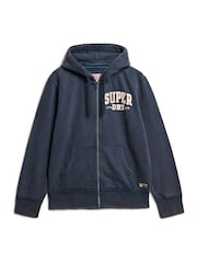 Superdry Blue 100% Cotton Vintage Athletic Zip Hoodie - Image 4 of 5