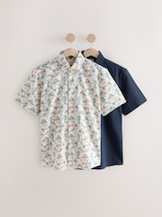 Ecru Hawaiian Print/ Navy - Cotton Blend Short Sleeve Shirts 2 Pack - Imagem 1 de 5