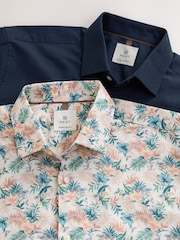 Ecru Hawaiian Print/ Navy - Cotton Blend Short Sleeve Shirts 2 Pack - Imagem 5 de 5
