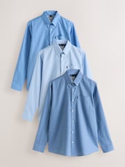 Blue Textures/Light Blue Geometric Print Regular Fit Easy Iron Oxford Shirts 3 Pack - Image 1 of 10