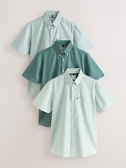Green Print/Plains Regular Fit Easy Iron Oxford Shirts 3 Pack - Image 1 of 9
