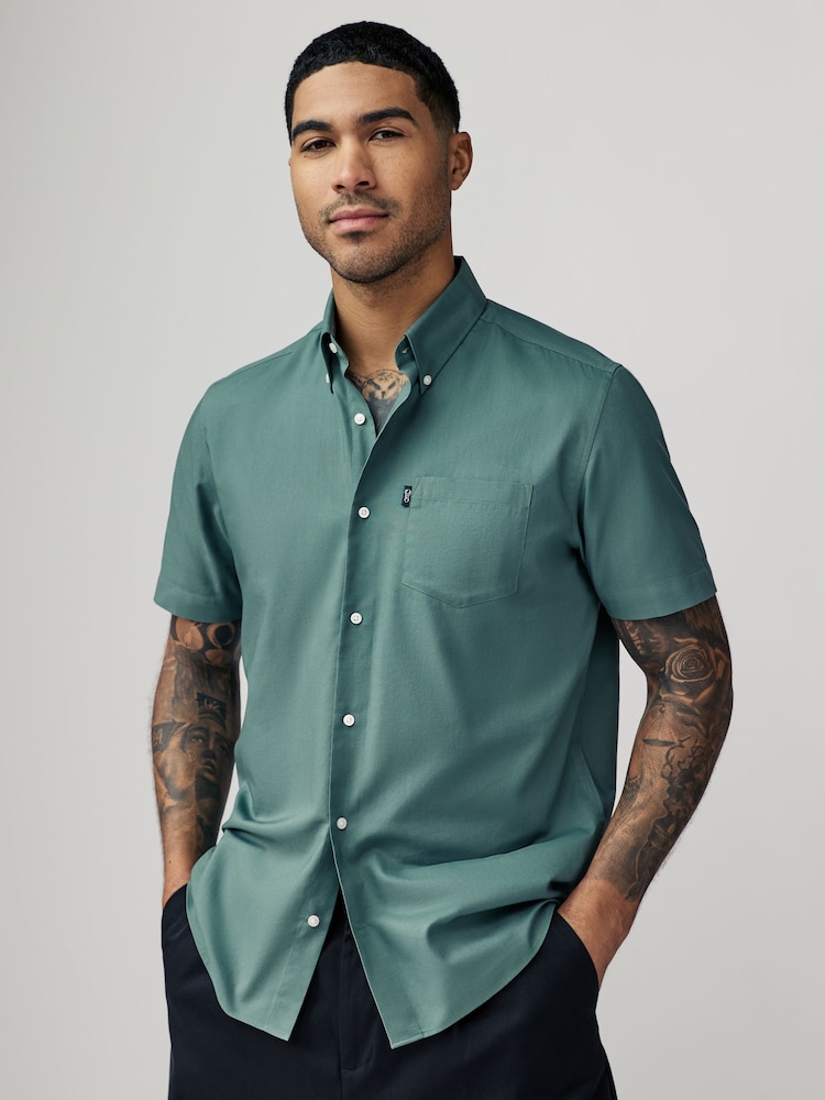 Green Print/Plains Regular Fit Easy Iron Oxford Shirts 3 Pack - Image 2 of 9