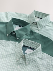 Green Print/Plains Regular Fit Easy Iron Oxford Shirts 3 Pack - Image 8 of 9