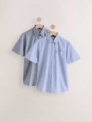 Blue Bengal/Blue Dobby Regular Fit Easy Iron Short Sleeve Oxford Shirts 2 Pack - Image 1 of 8