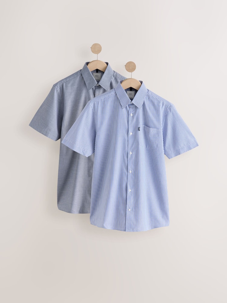 Blue Bengal/Blue Dobby Regular Fit Easy Iron Short Sleeve Oxford Shirts 2 Pack - Image 1 of 8
