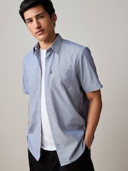 Blue Bengal/Blue Dobby Regular Fit Easy Iron Short Sleeve Oxford Shirts 2 Pack - Image 5 of 8