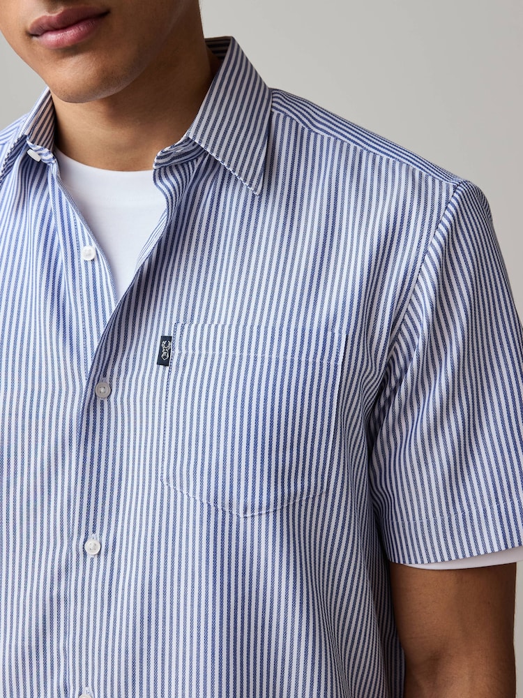 Blue Bengal/Blue Dobby Regular Fit Easy Iron Short Sleeve Oxford Shirts 2 Pack - Image 6 of 8